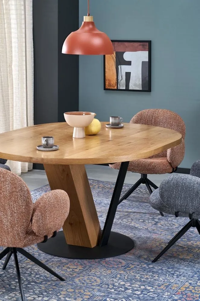 Okrągły stół rozkładany FANIS 120(160)x120 dąb naturalny/czarny I sklep meblowy MIRAT. styl LOFT