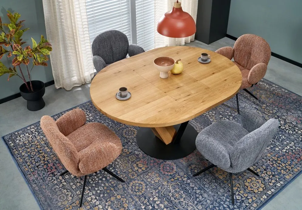 Okrągły stół rozkładany FANIS 120(160)x120 dąb naturalny/czarny I sklep meblowy MIRAT. styl LOFT