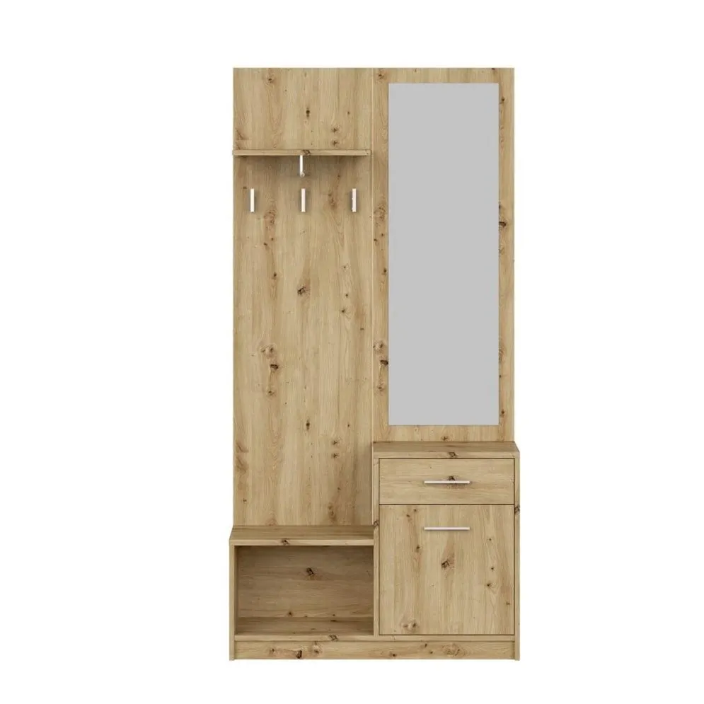 Pojemna garderoba do przedpokoju PERGO dąb artisan z lustrem I sklep meblowy MIRAT.