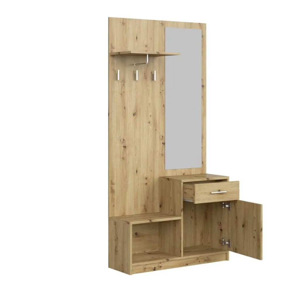 Pojemna garderoba do przedpokoju PERGO dąb artisan z lustrem I sklep meblowy MIRAT.
