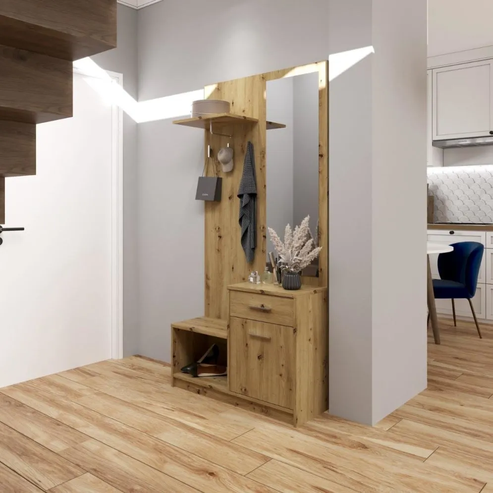 Pojemna garderoba do przedpokoju PERGO dąb artisan z lustrem I sklep meblowy MIRAT.