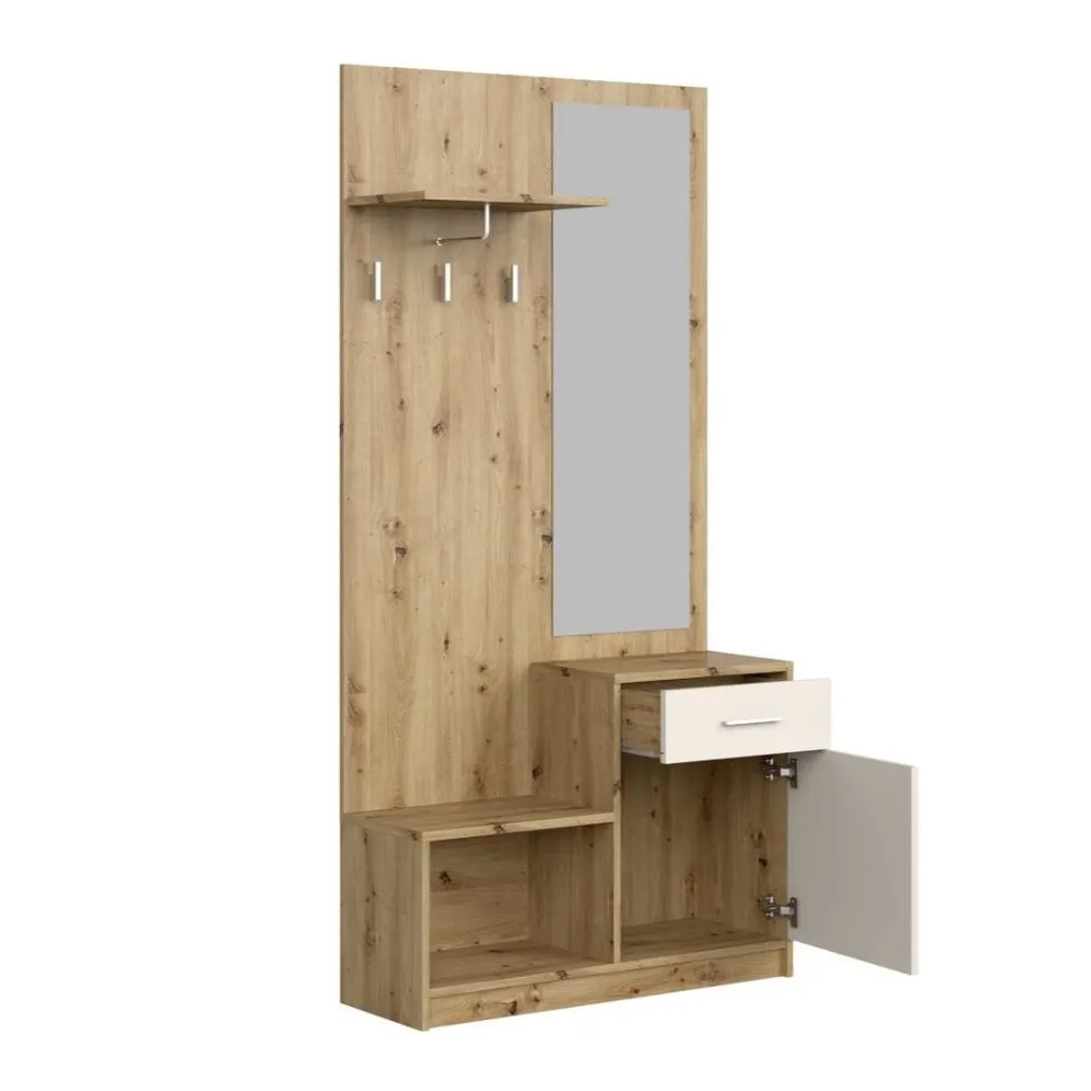 Garderoba do przedpokoju PERGO dąb artisan/kaszmirowa z lustrem I sklep meblowy MIRAT.