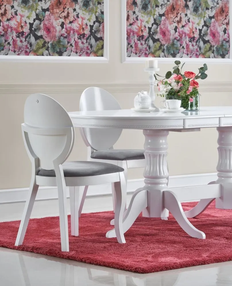 Krzesło VERDI białe drewniane z tapicerowanym siedziskiem | MIRAT. styl GLAMOUR
