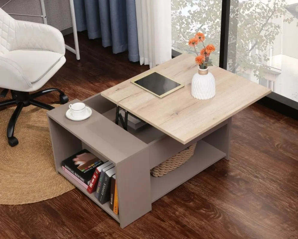 Ława DROP 80x60 dąb/beżowa I sklep meblowy MIRAT. styl GLAMOUR, PASTELE