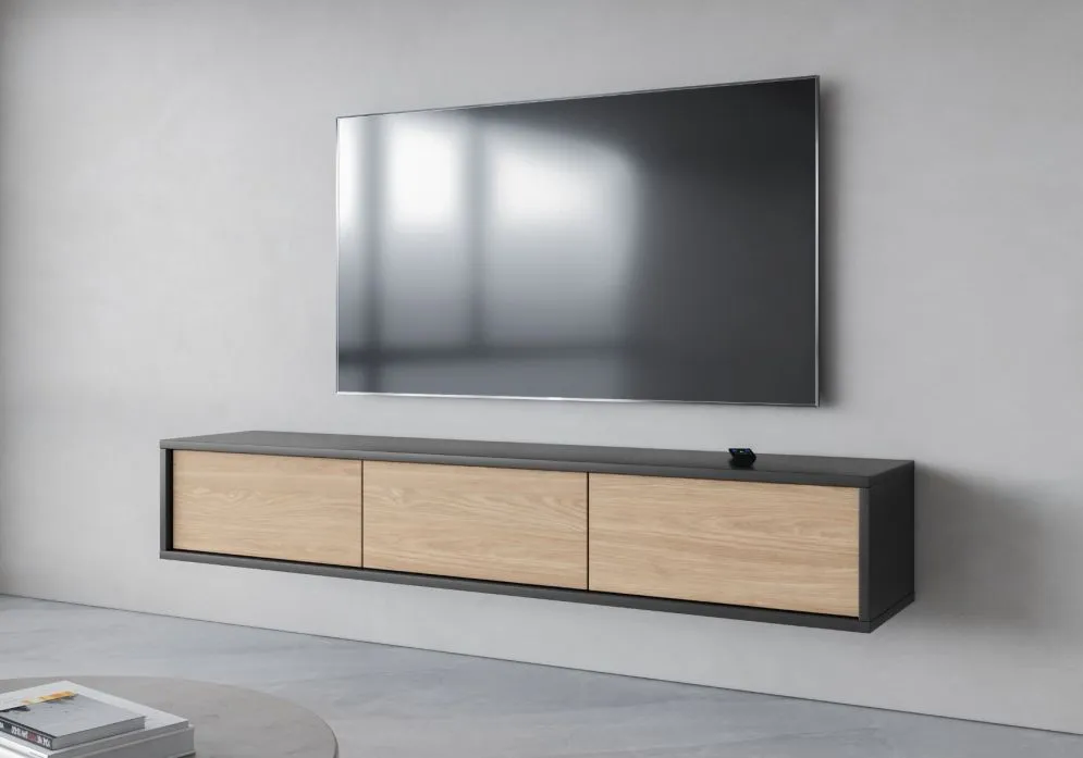 Szafka RTV FRIDA 3K 180cm antracyt/dąb olejowany wisząca I sklep meblowy MIRAT. styl LOFT