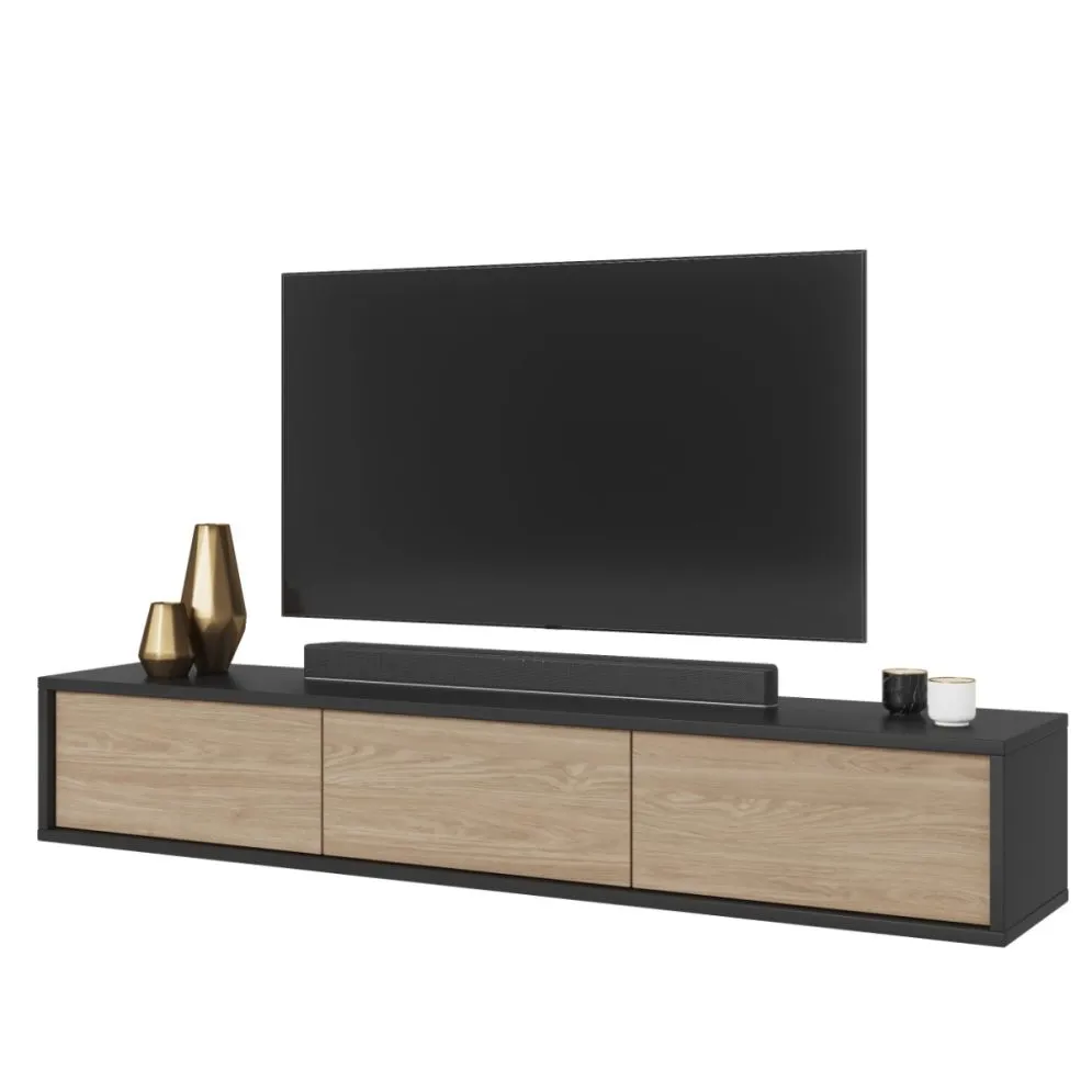 Szafka RTV FRIDA 3K 180cm antracyt/dąb olejowany wisząca I sklep meblowy MIRAT. styl LOFT