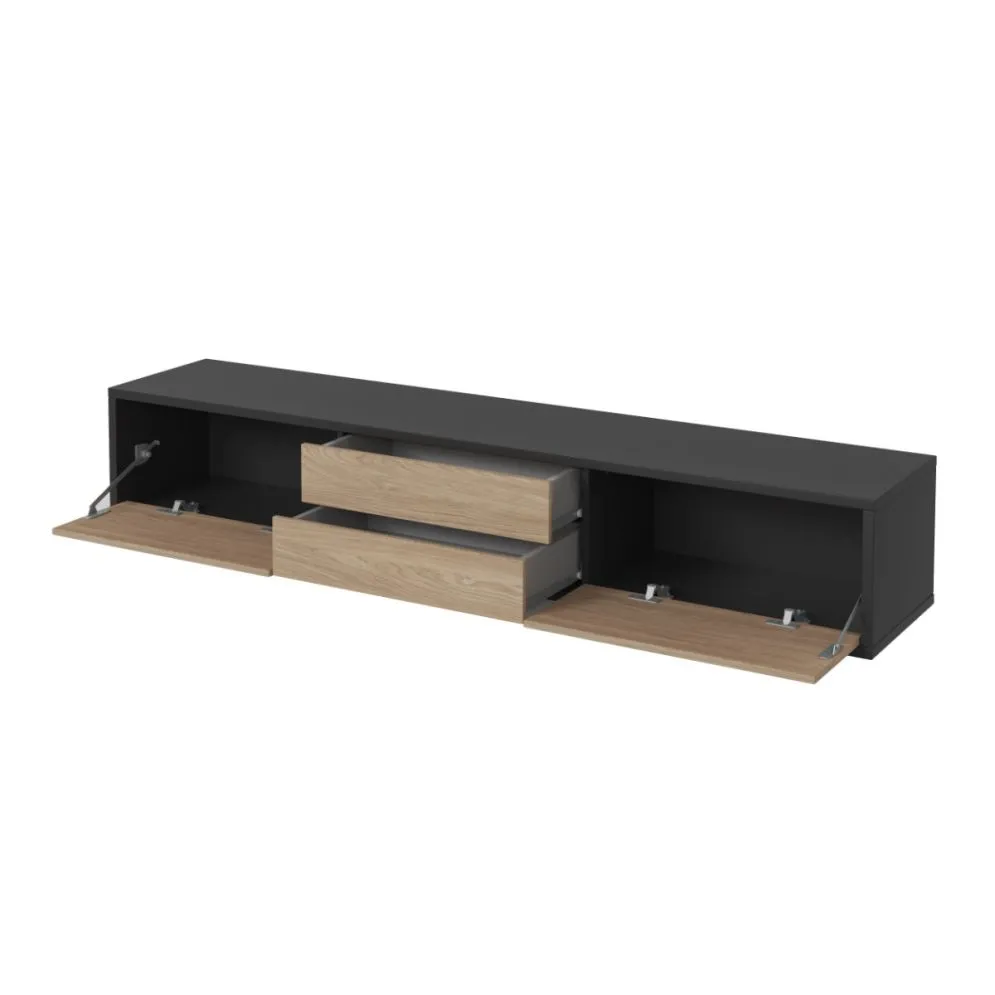Szafka RTV FRIDA 2K2S 180cm antracyt/dąb olejowany do salonu I sklep meblowy MIRAT. styl LOFT