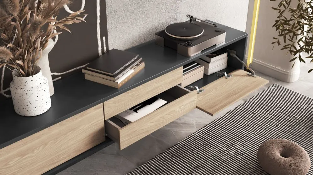 Szafka RTV FRIDA 2K2S 180cm antracyt/dąb olejowany do salonu I sklep meblowy MIRAT. styl LOFT
