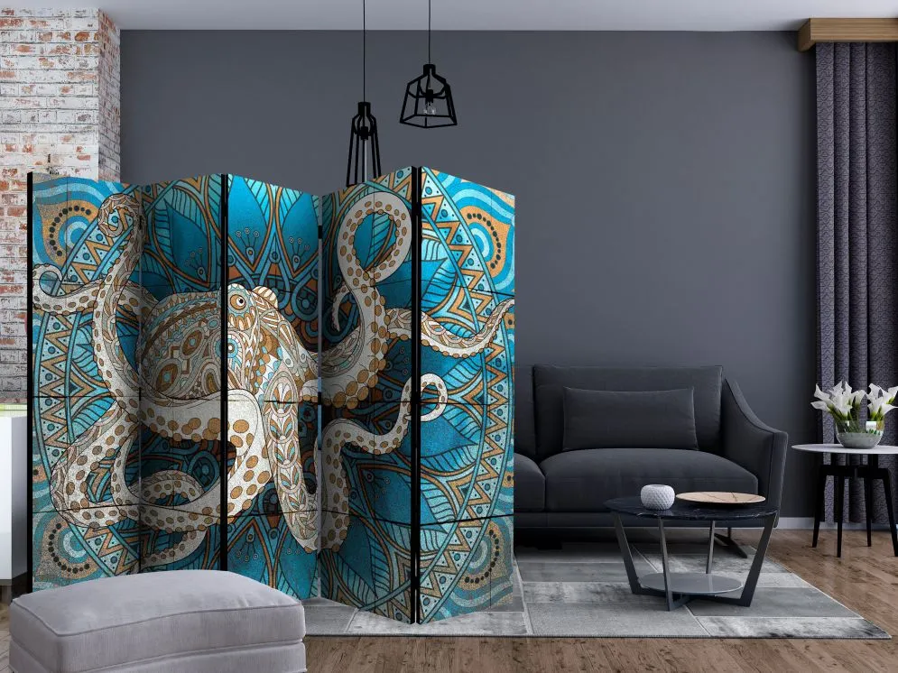 Parawan dwustronny Orient 225x172 cm 5-częściowy szary | MIRAT.