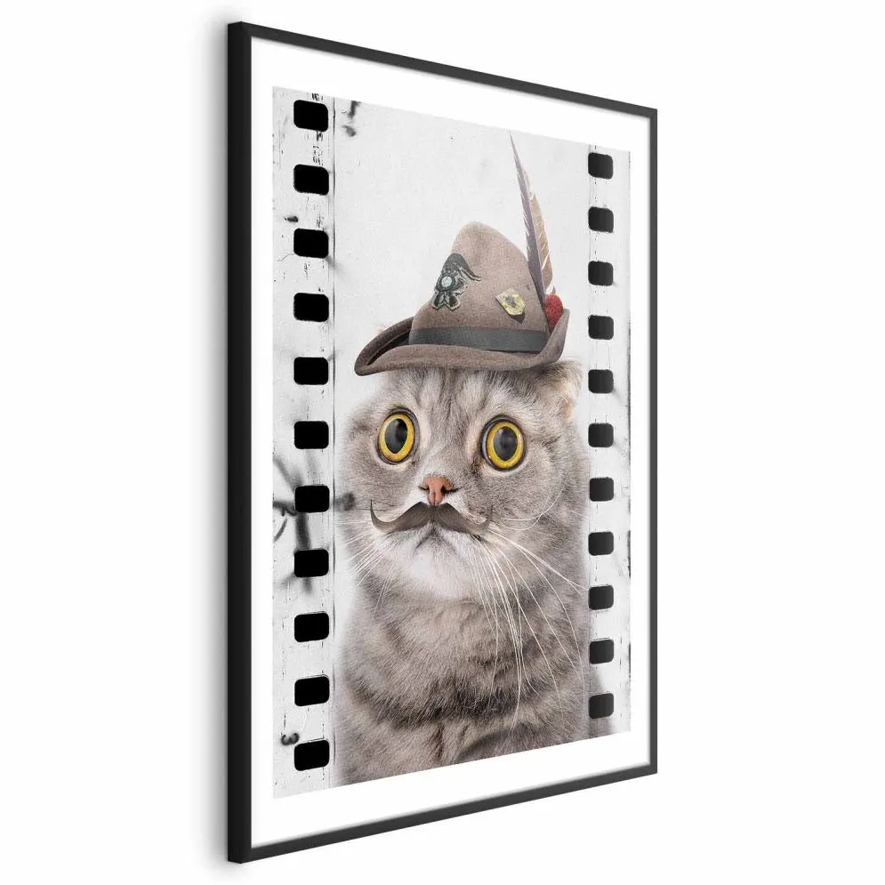 Plakat Kot w kapeluszu 29,7x42 cm z ramą czarną z marginesem | MIRAT.