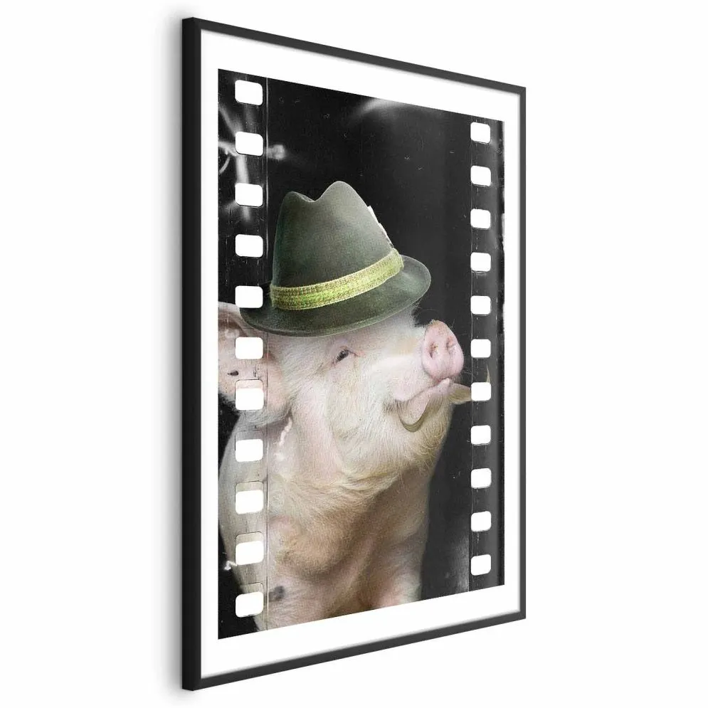 Plakat Świnia z wąsami 29,7x42 cm z ramą czarną z marginesem | MIRAT.