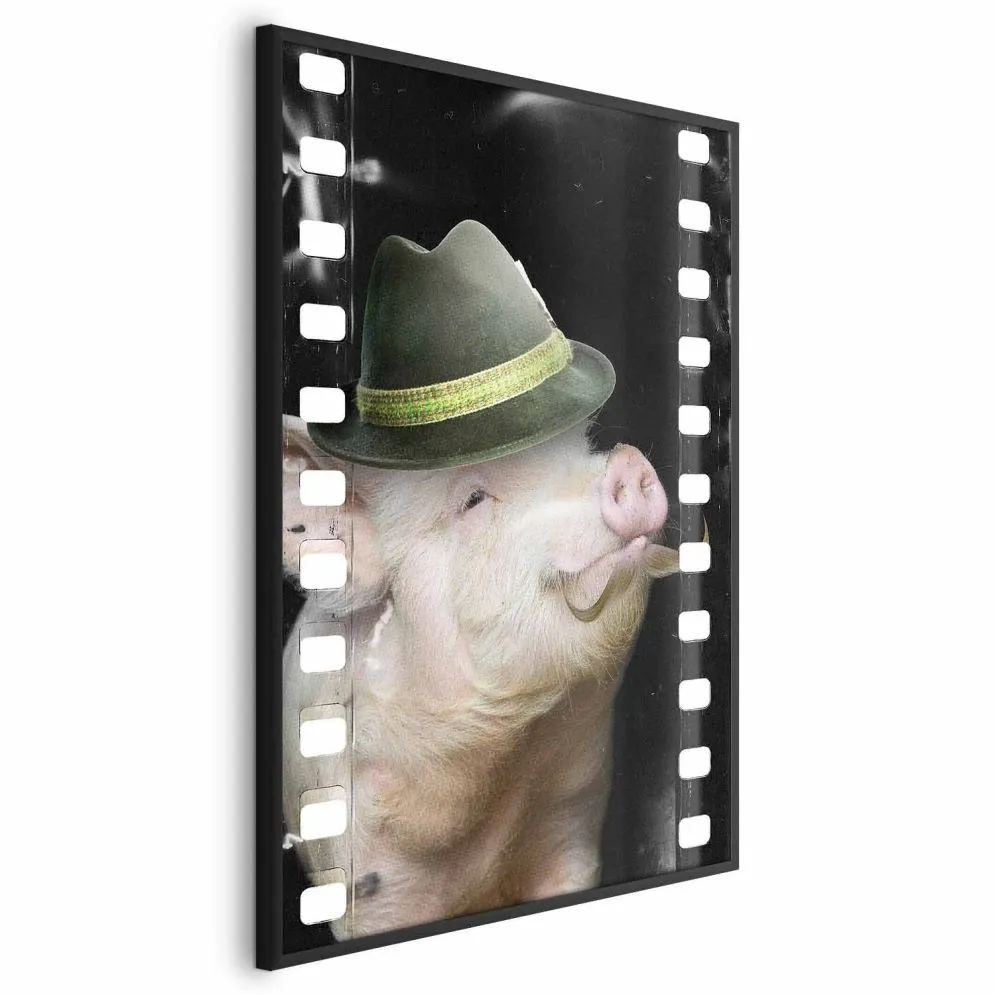 Plakat Świnia z wąsami 60x90 cm z ramą czarną bez marginesu | MIRAT.