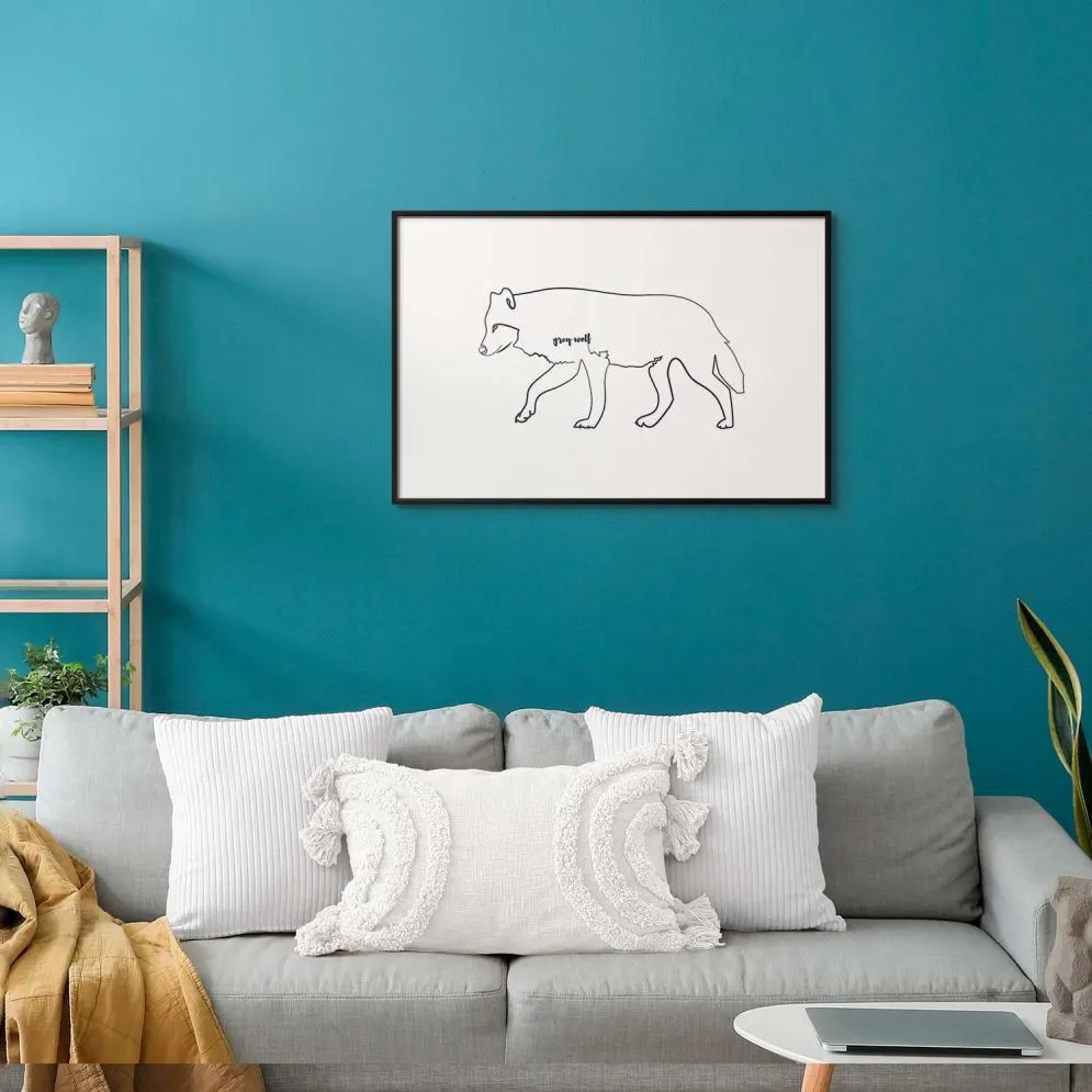 Plakat Wilk 60x40 cm z ramą czarną z marginesem | MIRAT.