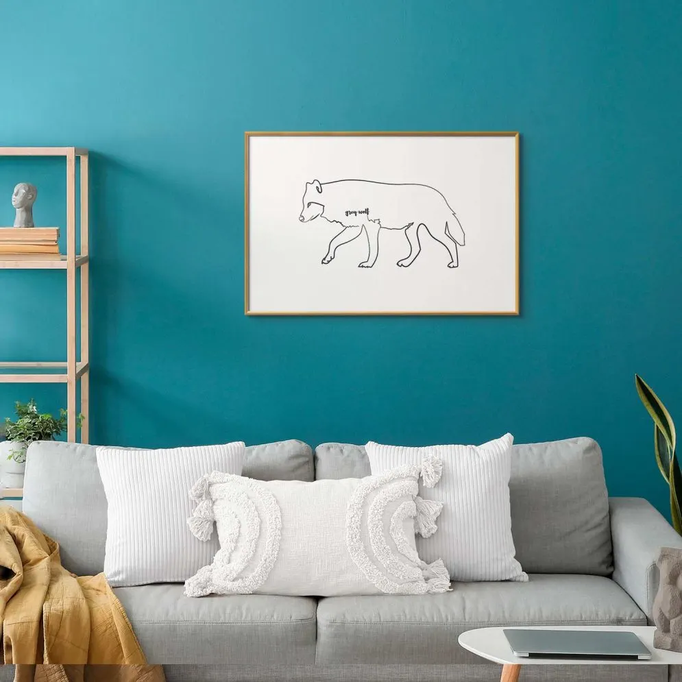 Plakat Wilk 60x40 cm z ramą złotą z marginesem | MIRAT.