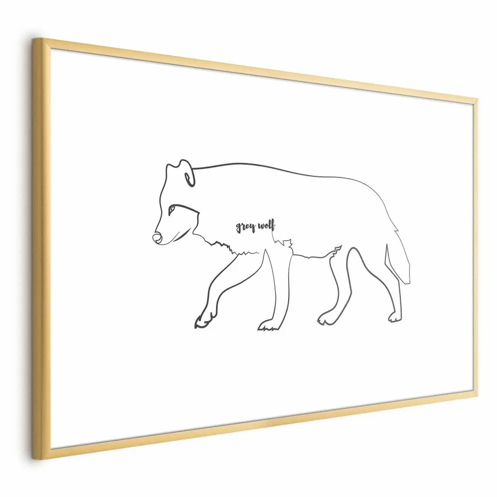 Plakat Wilk 60x40 cm z ramą złotą z marginesem | MIRAT.