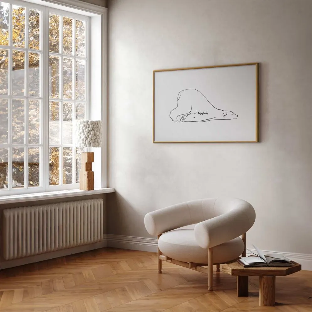 Plakat Leniwy niedźwiedź 60x40 cm z ramą złotą bez marginesu | MIRAT.