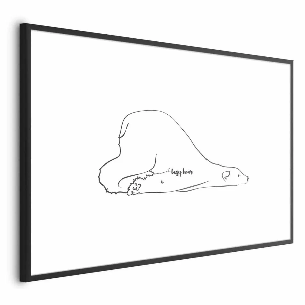 Plakat Leniwy niedźwiedź 30x21 cm z ramą czarną z marginesem | MIRAT.