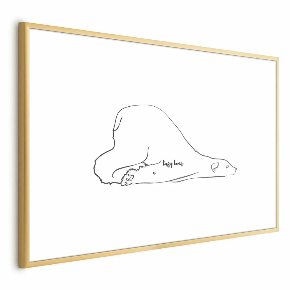 Plakat Leniwy niedźwiedź 42x29,7 cm z ramą złotą z marginesem | MIRAT.