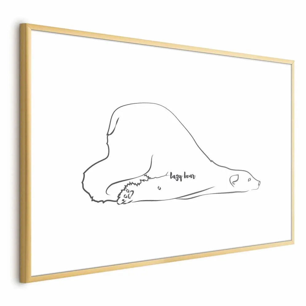 Plakat Leniwy niedźwiedź 60x40 cm z ramą złotą bez marginesu | MIRAT.