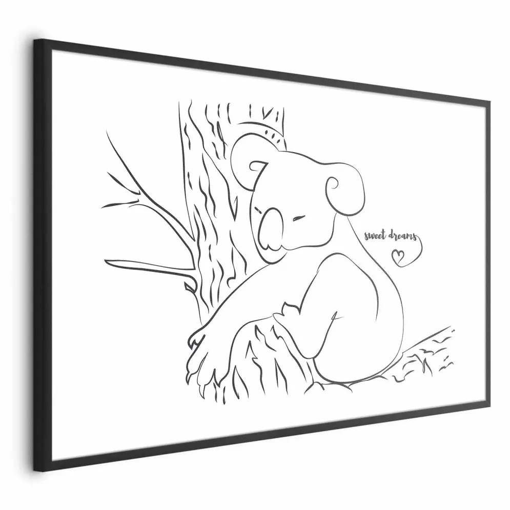 Plakat Śpiący koala 42x29,7 cm z ramą czarną bez marginesu | MIRAT.