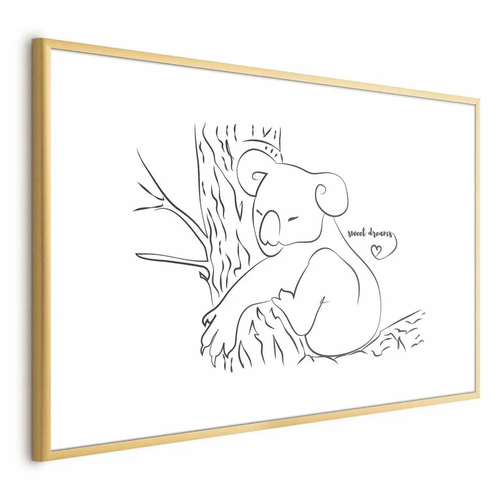 Plakat Śpiący koala 60x40 cm z ramą złotą z marginesem | MIRAT.