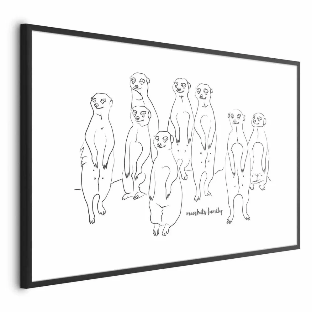 Plakat Rodzina surykatek 42x29,7 cm z ramą czarną z marginesem | MIRAT.
