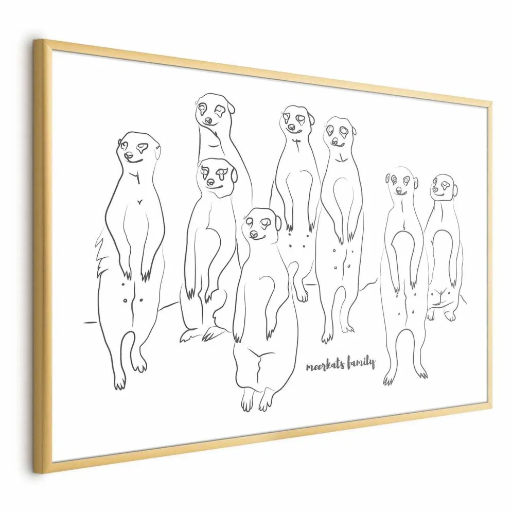 Plakat Rodzina surykatek 42x29,7 cm z ramą złotą bez marginesu | MIRAT.
