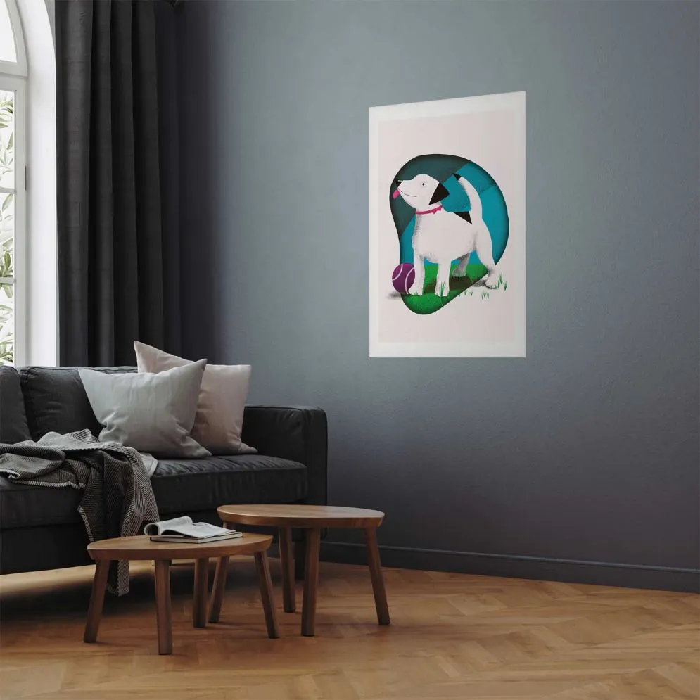 Plakat Pies i piłka 21x30 cm bez ramy z marginesem | MIRAT.