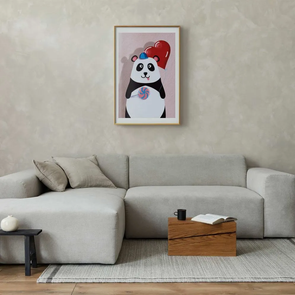 Plakat Panda z balonikiem 21x30 cm z ramą złotą z marginesem | MIRAT.