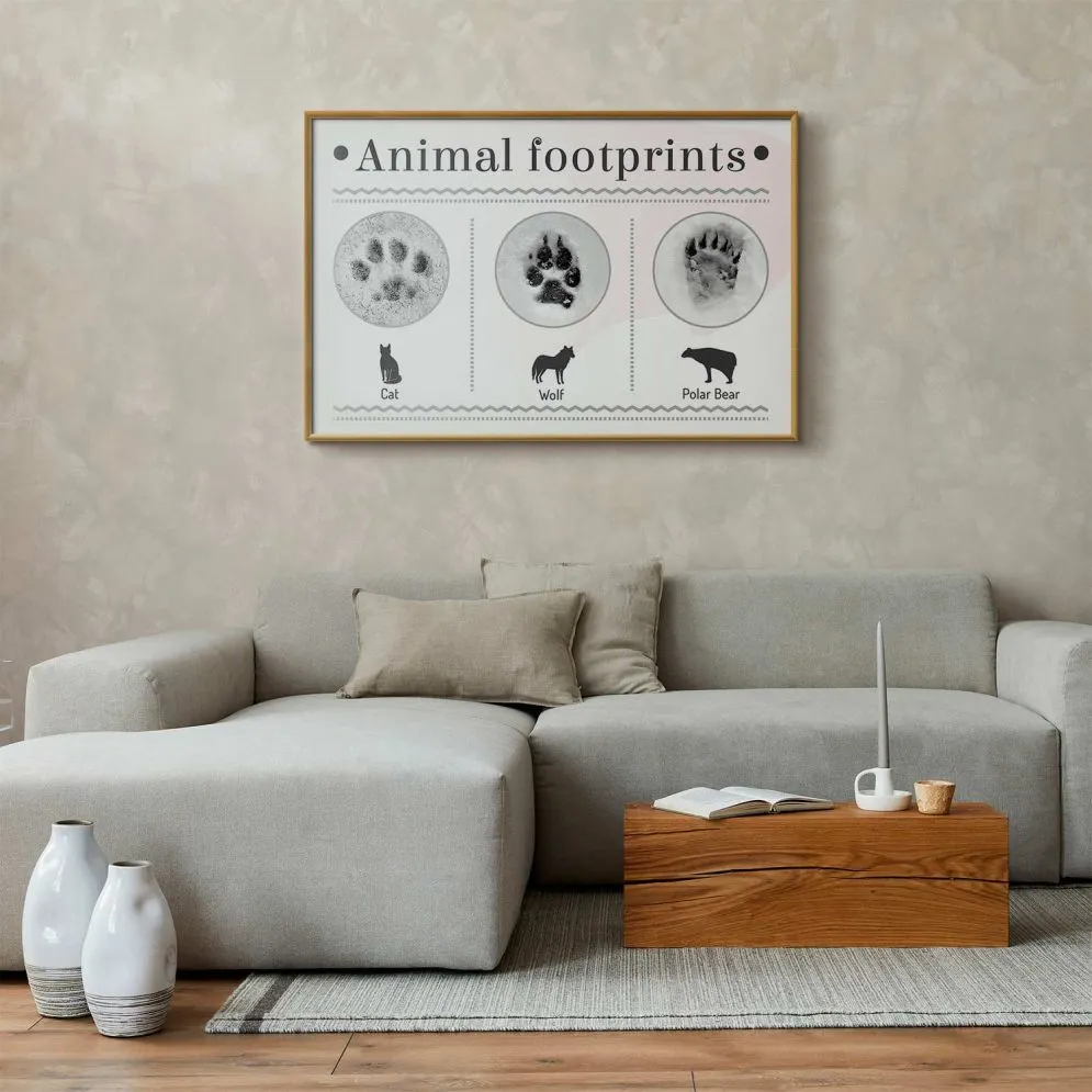 Plakat Ślady łapek 30x21 cm z ramą złotą bez marginesu | MIRAT.