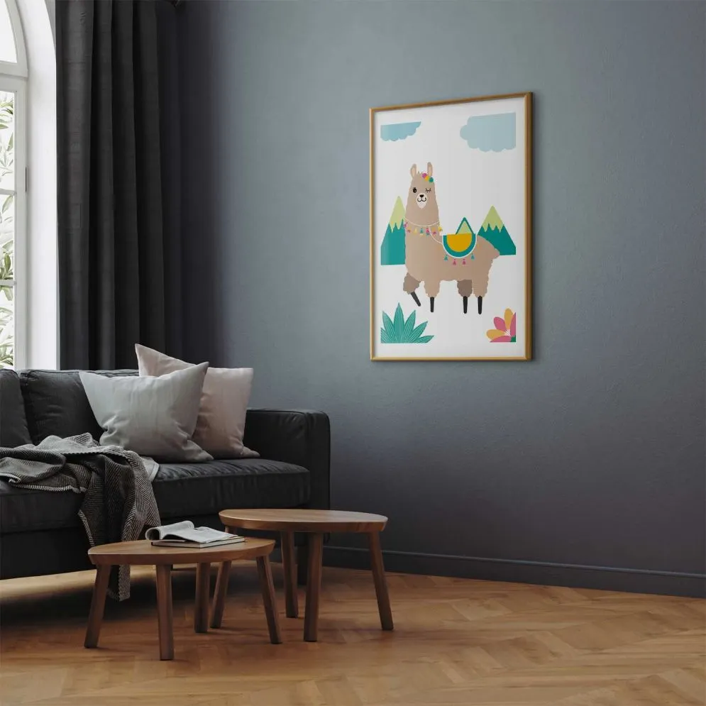 Plakat Niezwykła lama 21x30 cm z ramą złotą z marginesem | MIRAT.