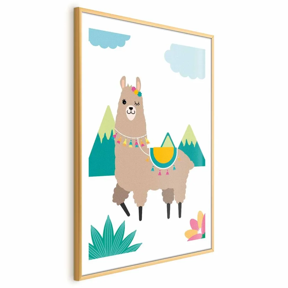 Plakat Niezwykła lama 21x30 cm z ramą złotą z marginesem | MIRAT.