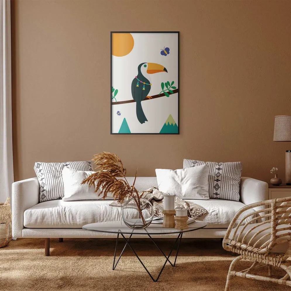 Plakat Tukan i motyle 29,7x42 cm z ramą czarną bez marginesu | MIRAT.