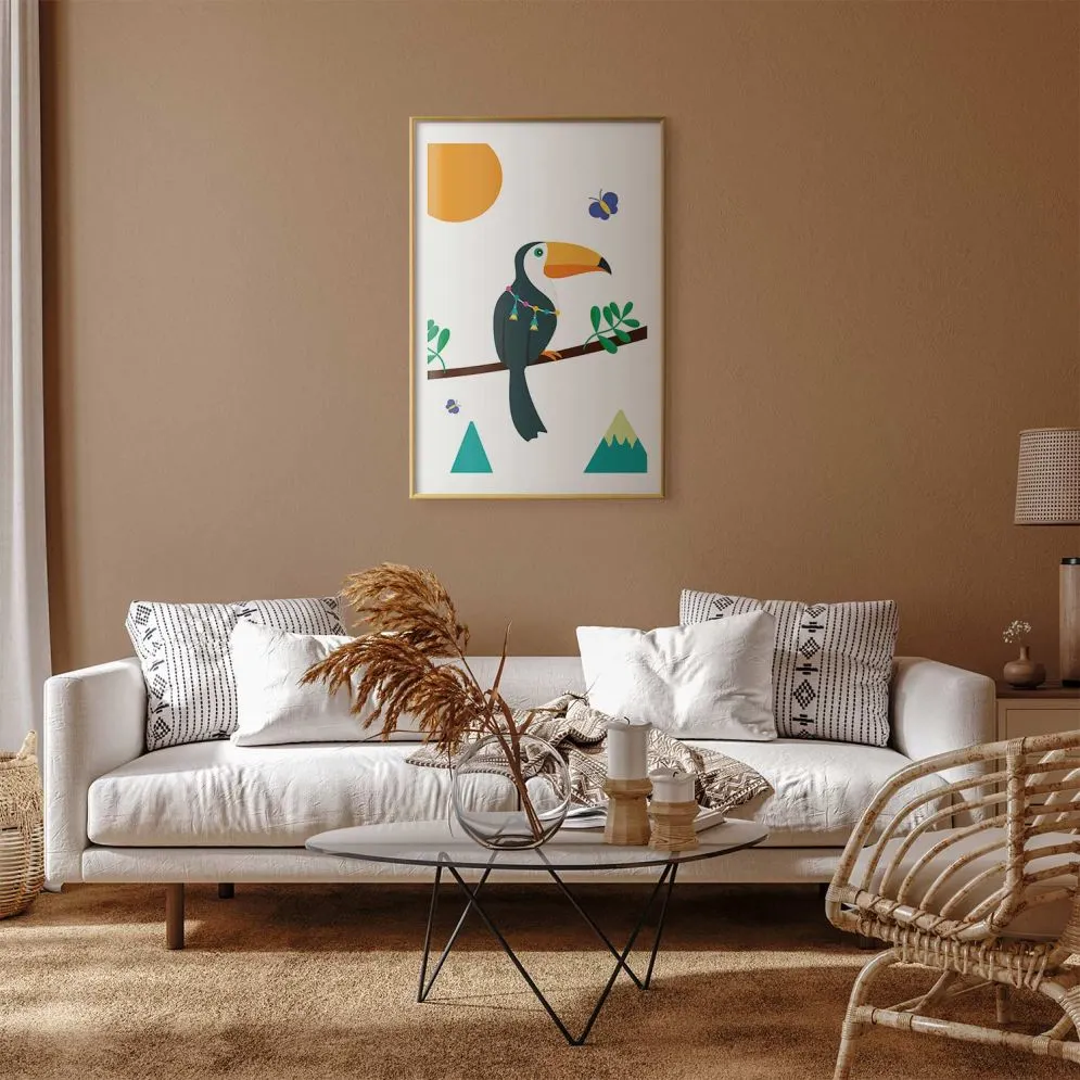 Plakat Tukan i motyle 60x90 cm z ramą złotą z marginesem | MIRAT.