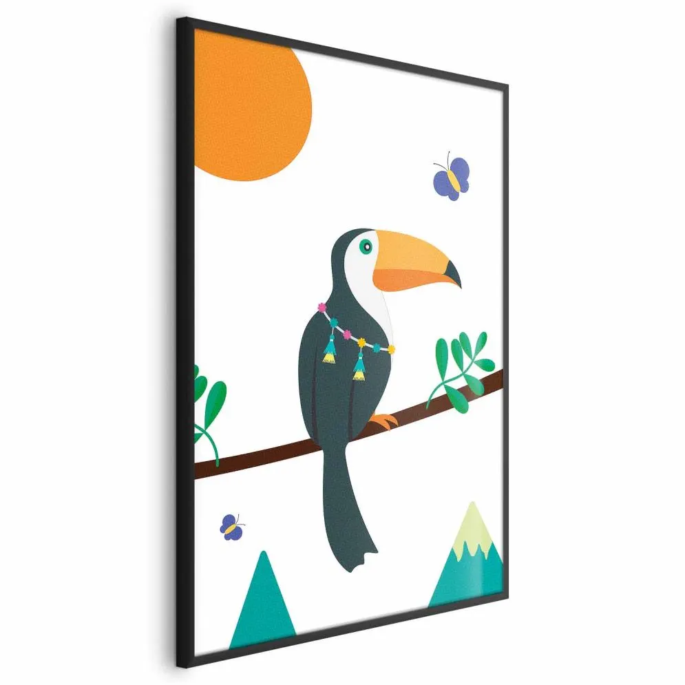 Plakat Tukan i motyle 29,7x42 cm z ramą czarną bez marginesu | MIRAT.