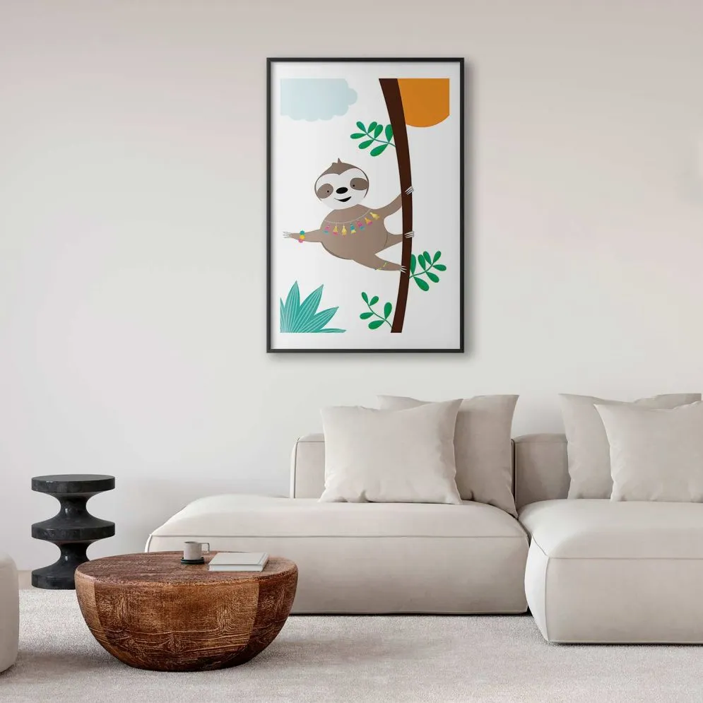Plakat Wesoły leniwiec 21x30 cm z ramą czarną z marginesem | MIRAT.