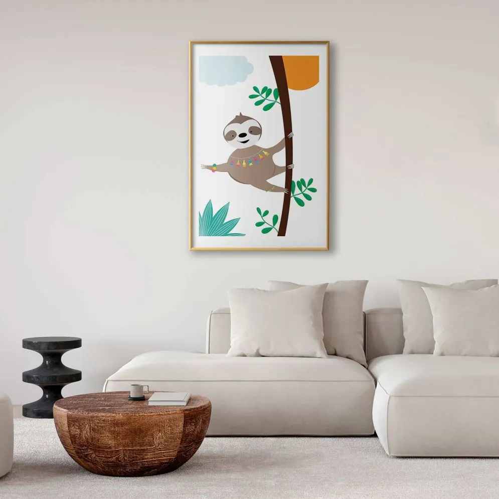 Plakat Wesoły leniwiec 60x90 cm z ramą złotą z marginesem | MIRAT.