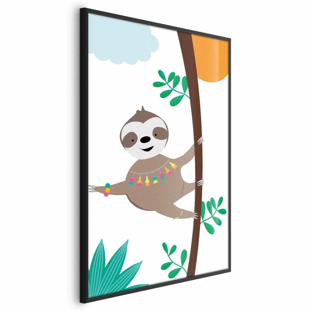Plakat Wesoły leniwiec 21x30 cm z ramą czarną bez marginesu | MIRAT.