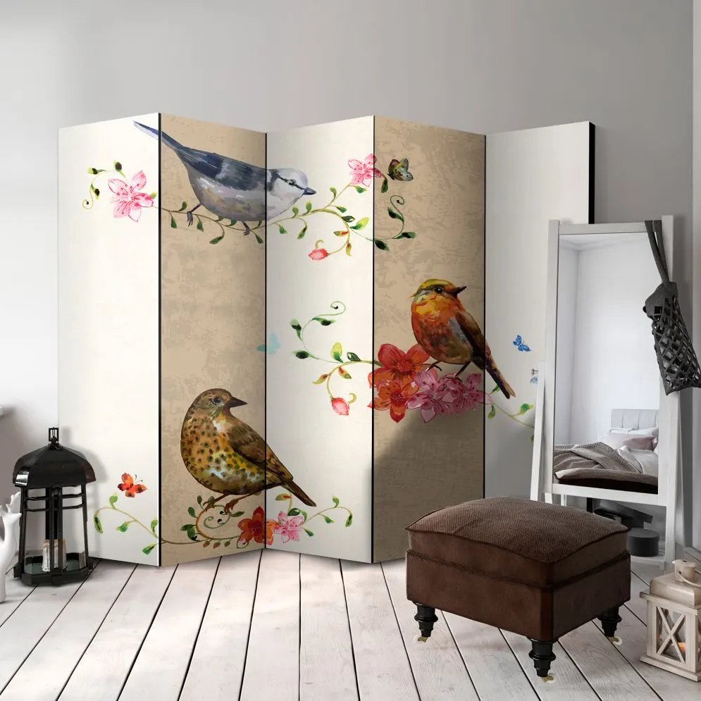 Parawan dwustronny Zwierzęta 225x172 cm 5-częściowy beżowy | MIRAT.