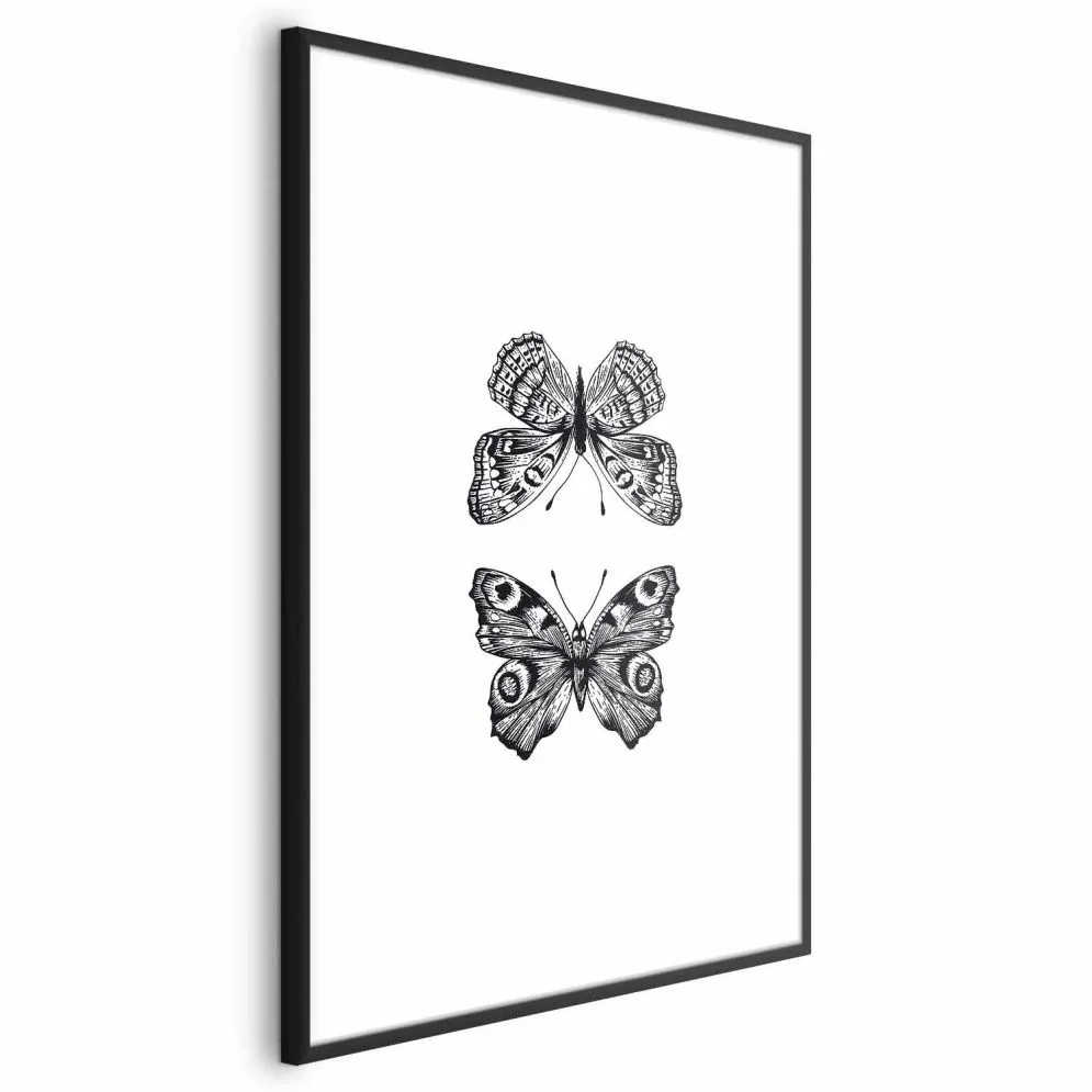 Plakat Dwa motyle 21x30 cm z ramą czarną z marginesem | MIRAT.