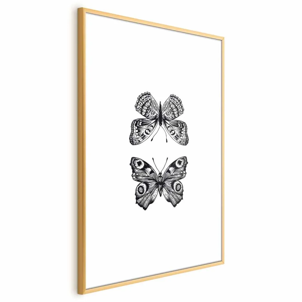 Plakat Dwa motyle 21x30 cm z ramą złotą z marginesem | MIRAT.