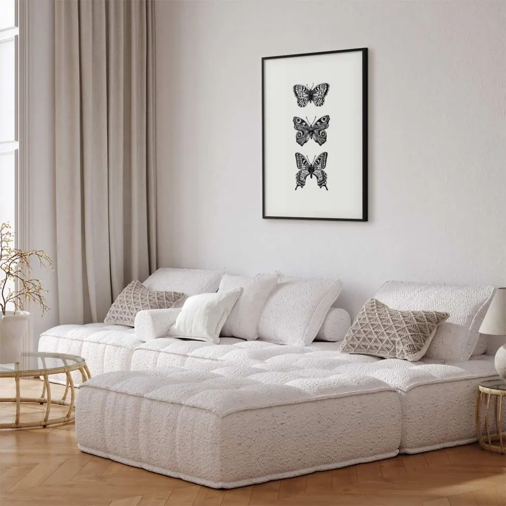 Plakat Trzy motyle 21x30 cm z ramą czarną z marginesem | MIRAT.