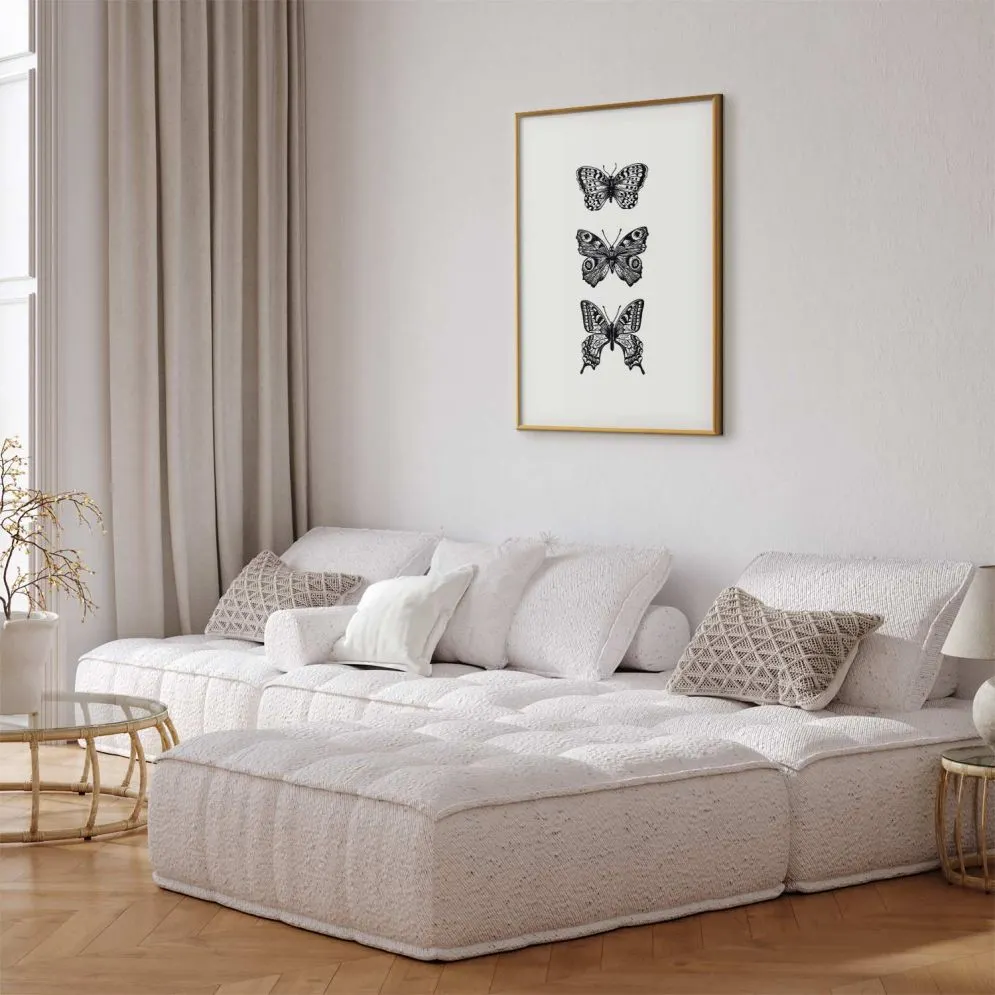 Plakat Trzy motyle 21x30 cm z ramą złotą z marginesem | MIRAT.