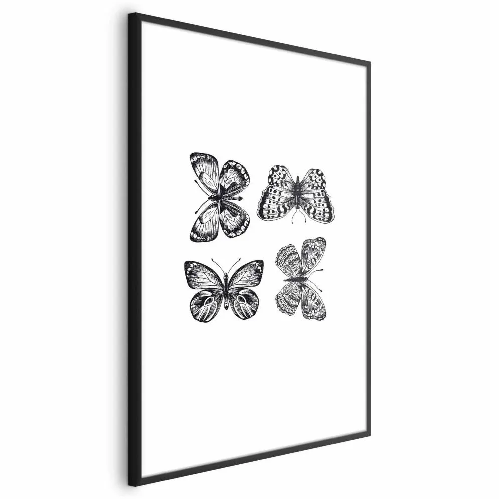 Plakat Cztery motyle 21x30 cm z ramą czarną z marginesem | MIRAT.