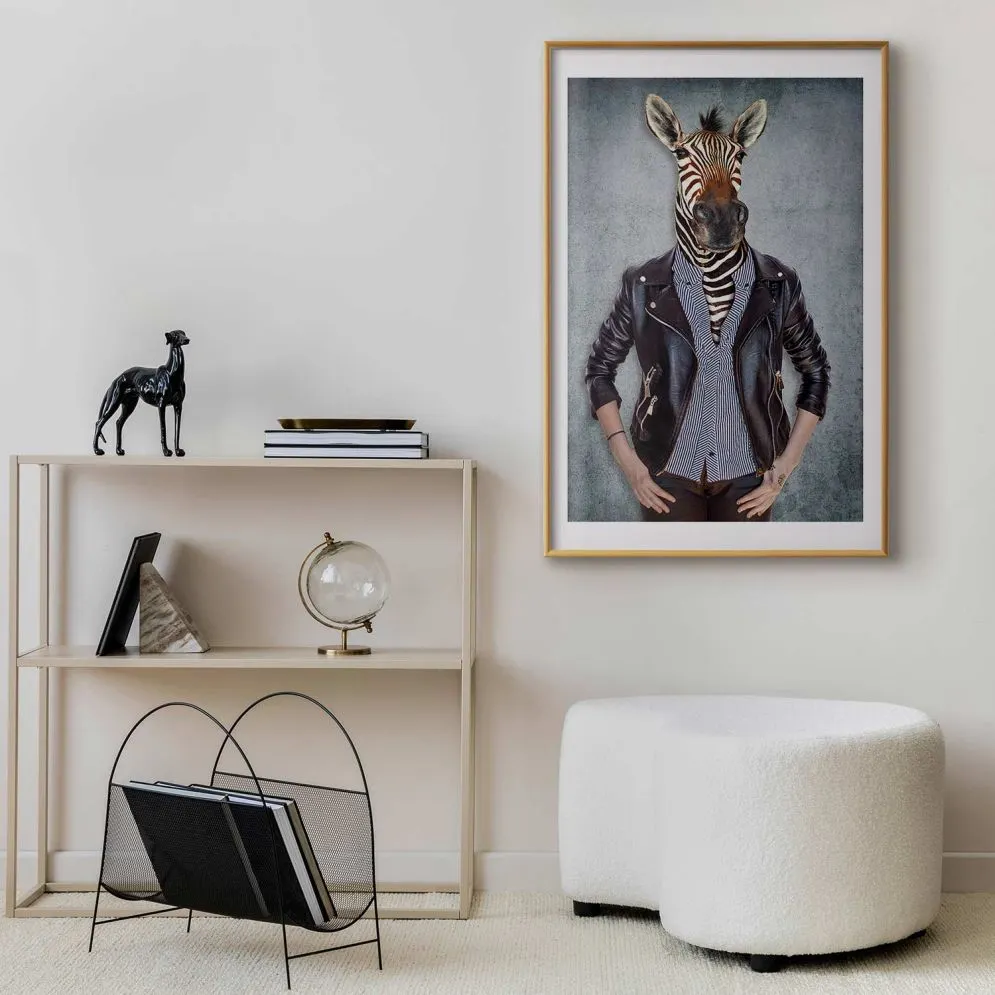 Plakat Zebra Ewa 29,7x42 cm z ramą złotą z marginesem | MIRAT.
