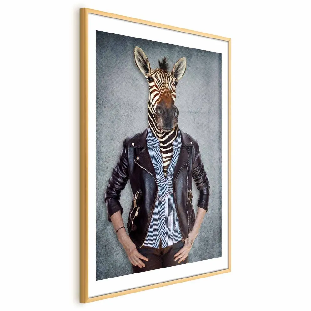 Plakat Zebra Ewa 29,7x42 cm z ramą złotą z marginesem | MIRAT.
