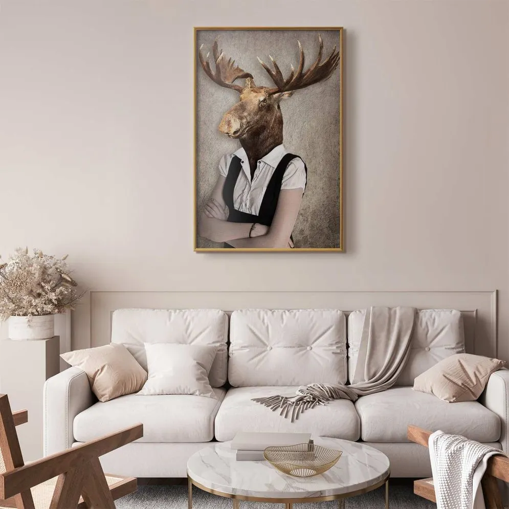 Plakat Łebski łoś 21x30 cm z ramą złotą bez marginesu | MIRAT.