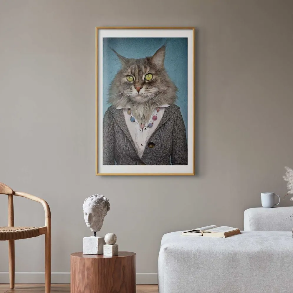 Plakat Pani kot 29,7x42 cm z ramą złotą z marginesem | MIRAT.