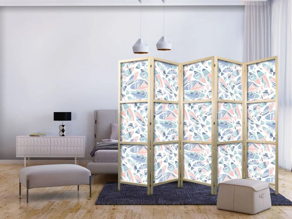 Parawan japoński Zwierzęta 225x172 cm 5-częściowy biały | MIRAT.