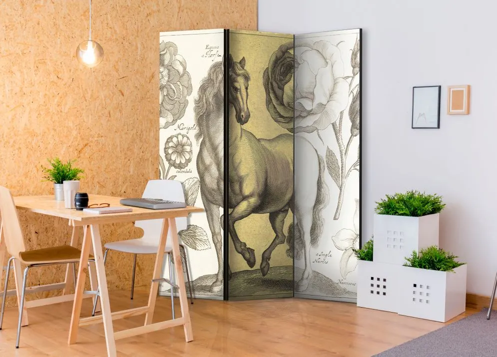 Parawan jednostronny Zwierzęta 135x172 cm 3-częściowy beżowy | MIRAT.